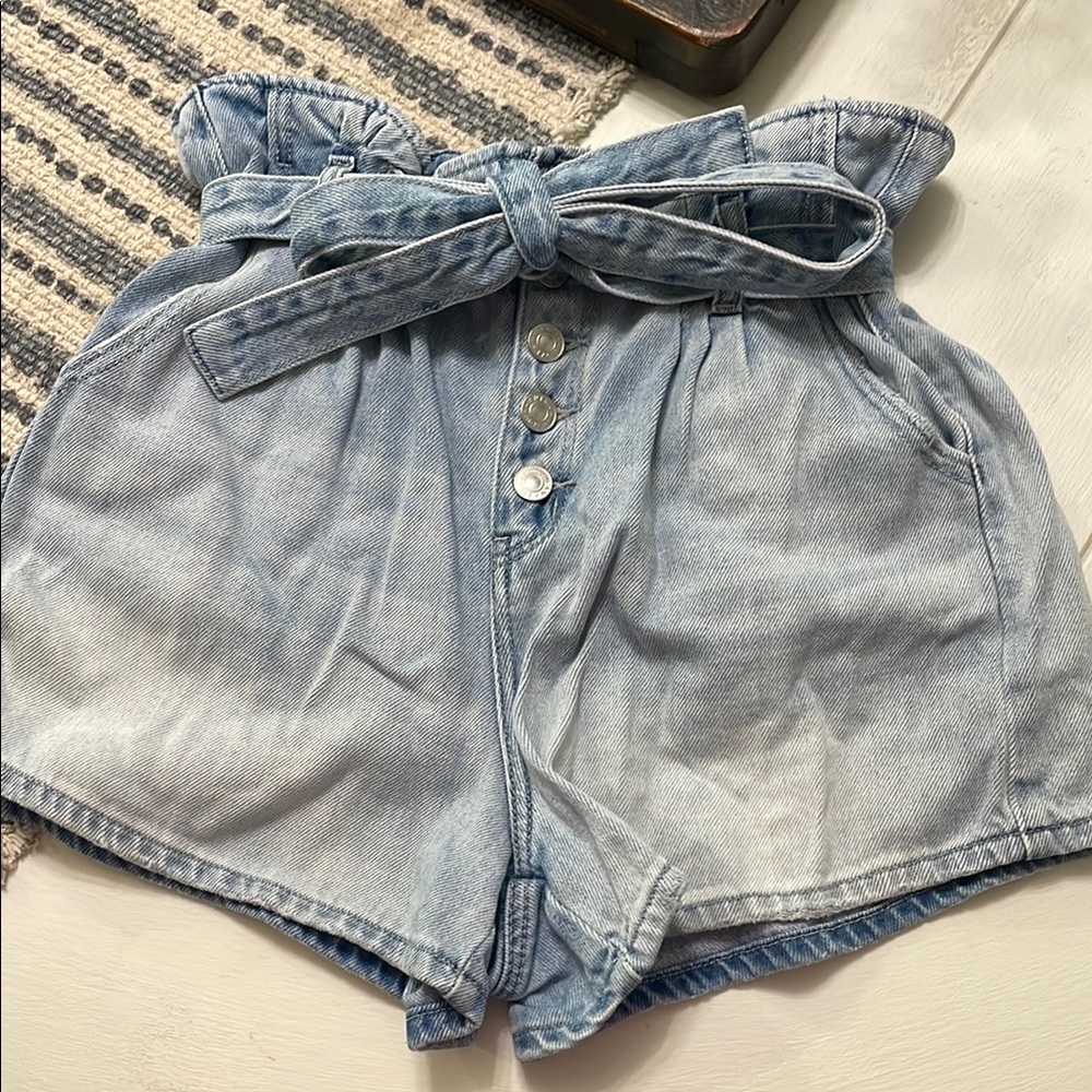 Denim Paperbag Waist Shorts
